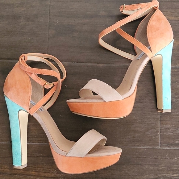 NIB Steve Madden unleash platform sandal chunky heel wrap strappy color block - Picture 2 of 8